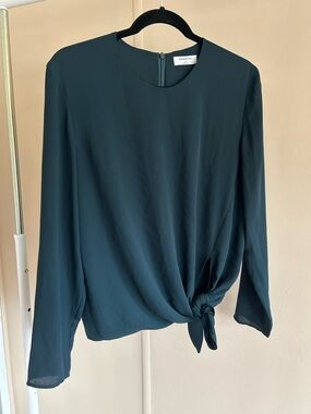 Babaton Teal Knot-Hem Long-Sleeve Blouse - Women’s Top
